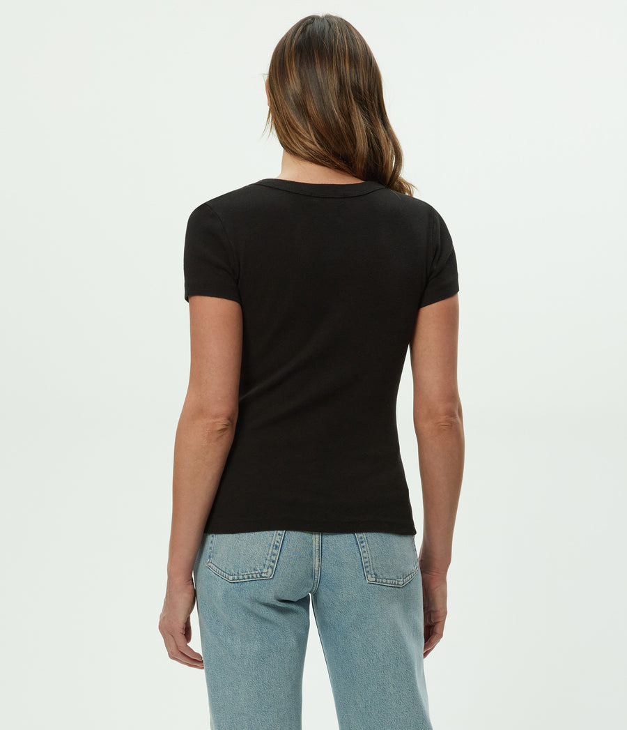 Nikki V-Neck Tee in Black Back View  #BLACK