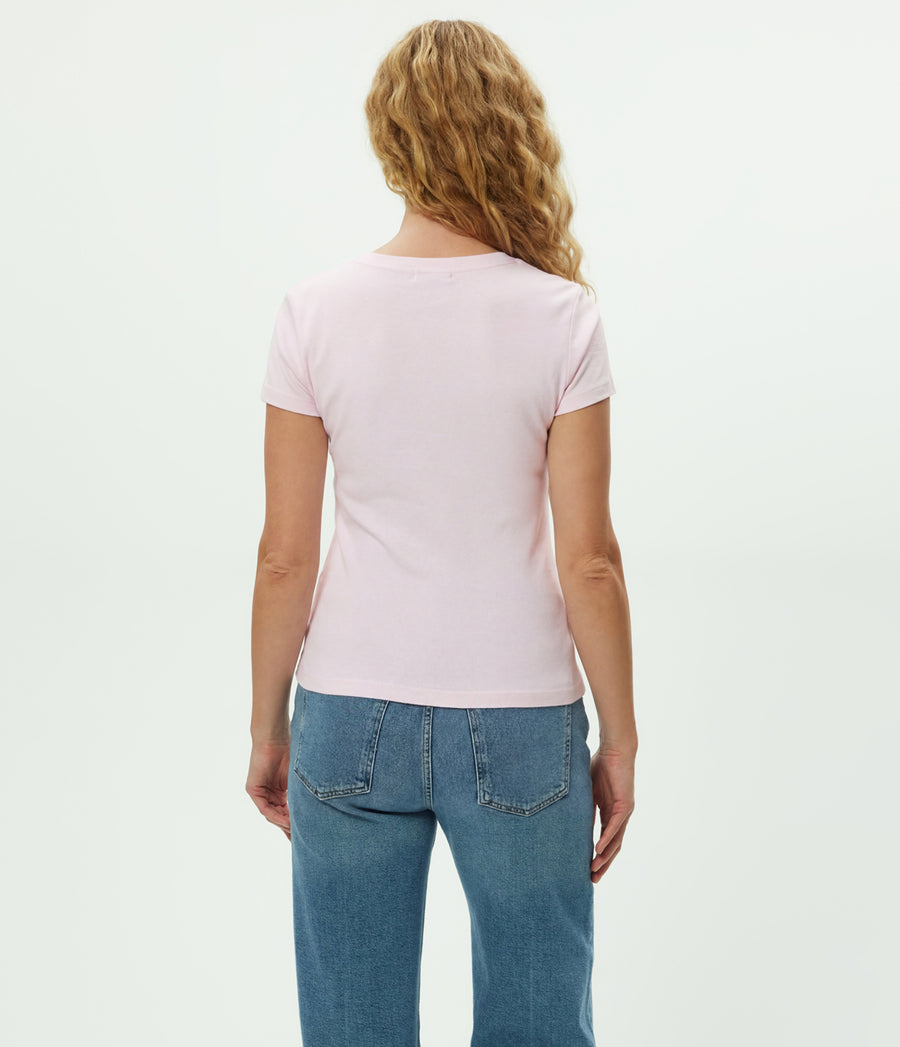 Nikki V-Neck Tee in BLUSH Pink Back View #BLUSH