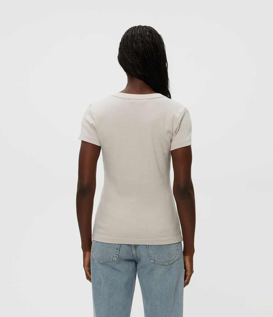Nikki V-Neck Tee in Cement  Back View #CEMENT