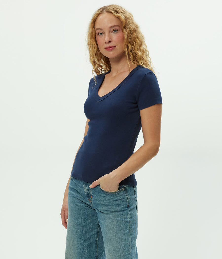 Nikki V-Neck Tee in Nocturnal Blue Side View #NOCTURNAL