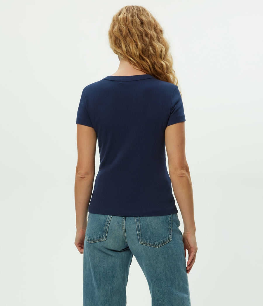 Nikki V-Neck Tee in Nocturnal Blue Back View  #NOCTURNAL