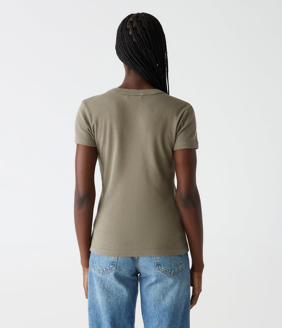 Nikki V-Neck Tee in Olive Green Back View #OLIVE