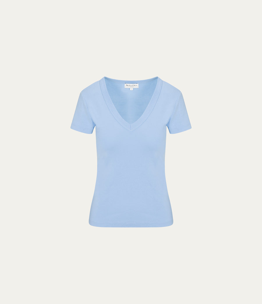 Nikki V-Neck Tee in SKY Blue Close up View #SKY