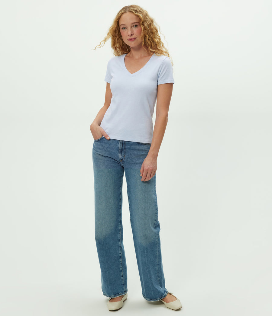 Nikki V-Neck Tee in SPLASH Blue Full Body View #SPLASH