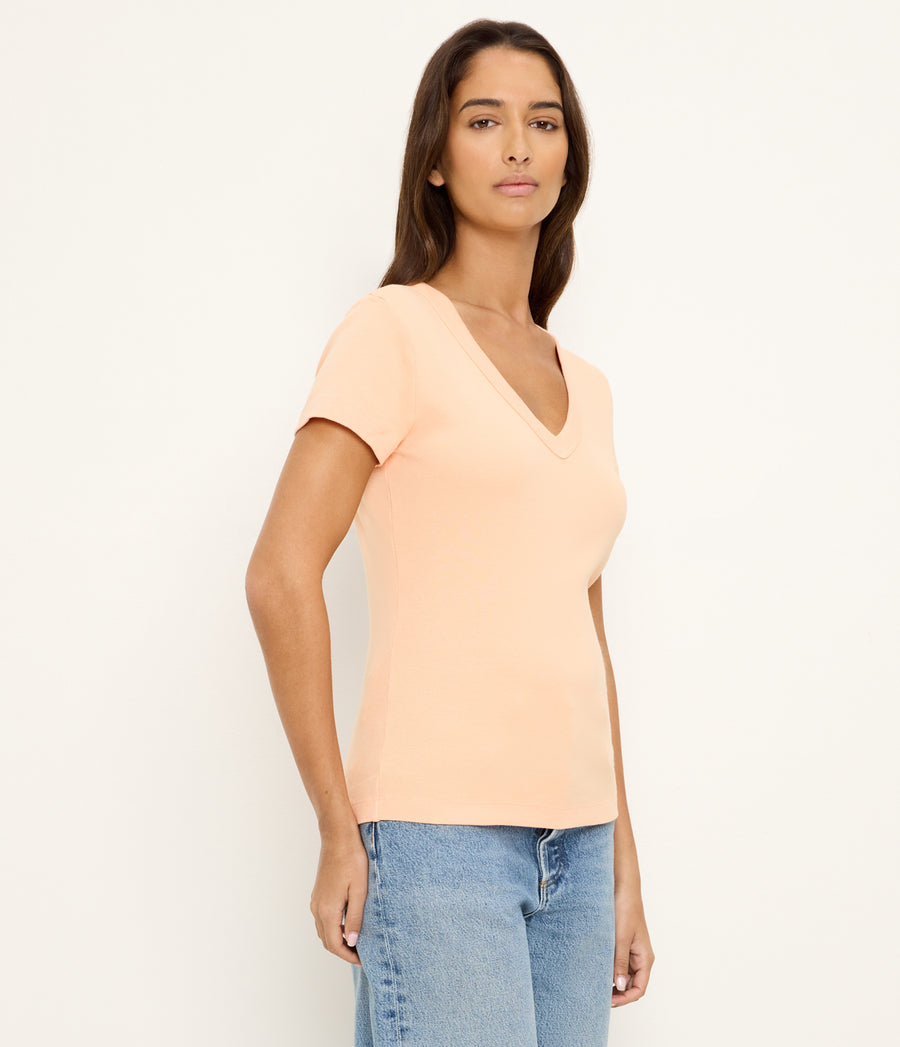 Nikki V-Neck Tee in Tangerine Orange Side View #TANGERINE