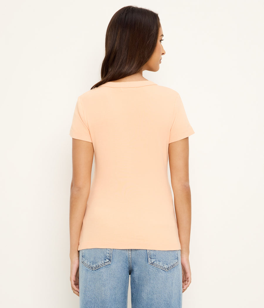 Nikki V-Neck Tee in Tangerine Orange Back View  #TANGERINE