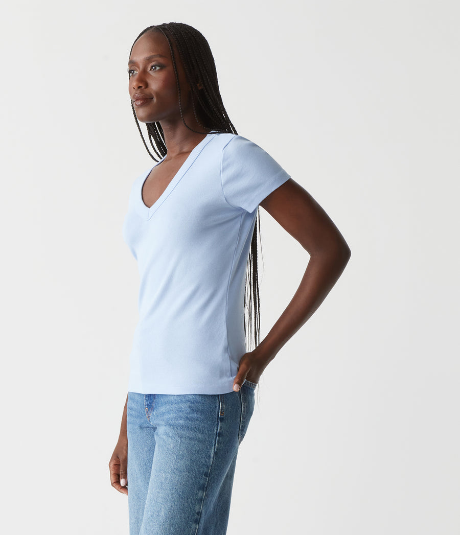 Nikki V-Neck Tee in Water Blue Side View #WATER