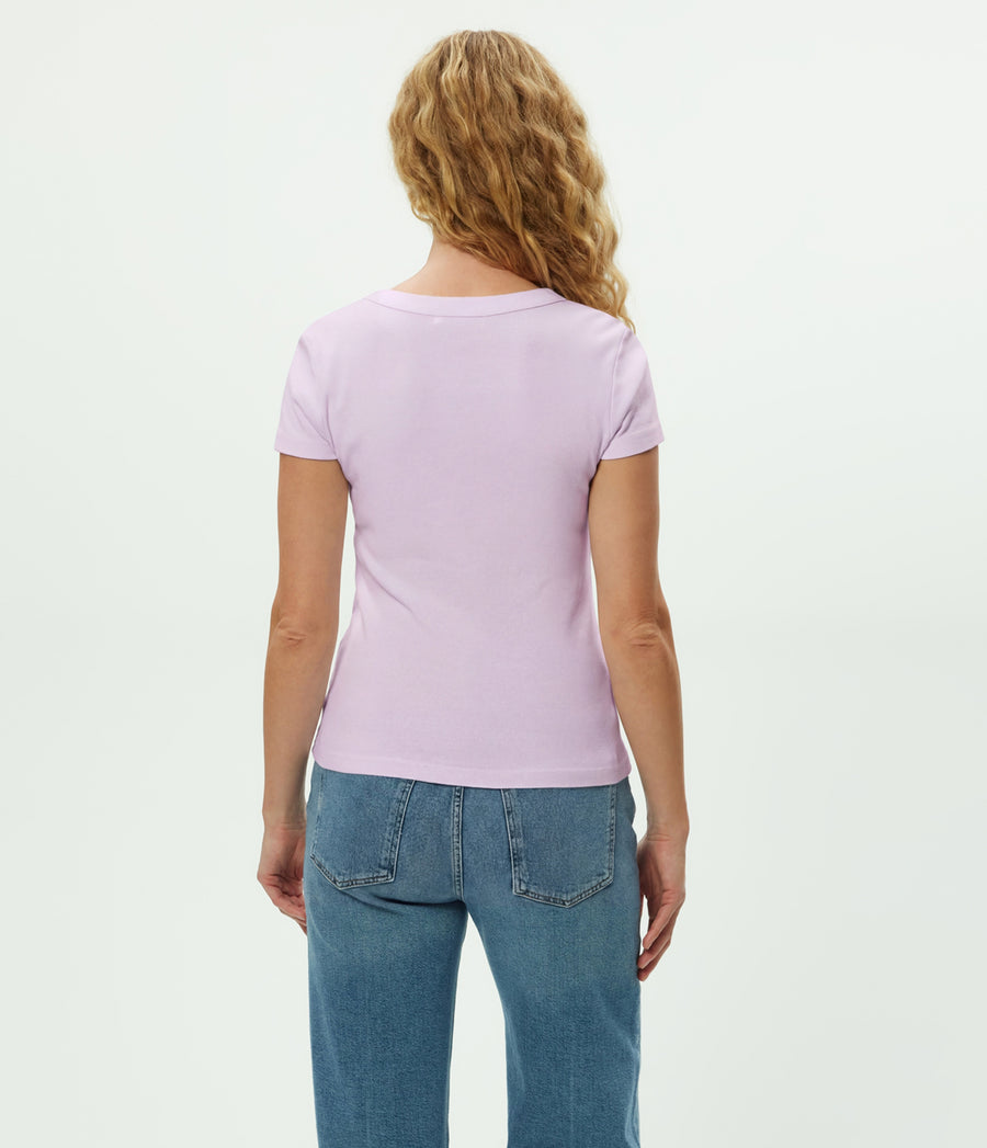 Nikki V-Neck Tee in WHIMSY PURPLE Back View #WHIMSY