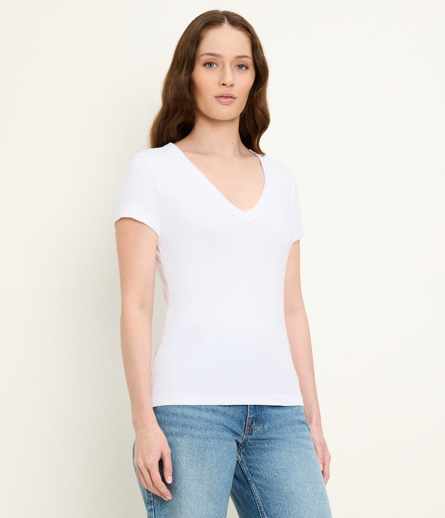 Nikki V-Neck Tee in White Side View #WHITE