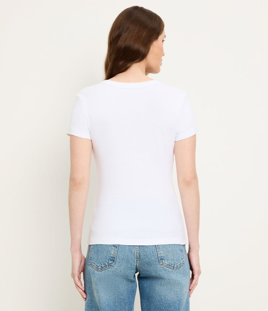 Nikki V-Neck Tee in White Back View #WHITE