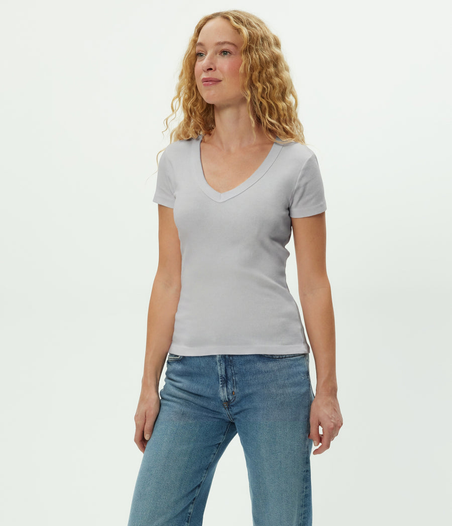 Nikki V-Neck Tee in ZINC Grey Side View #ZINC
