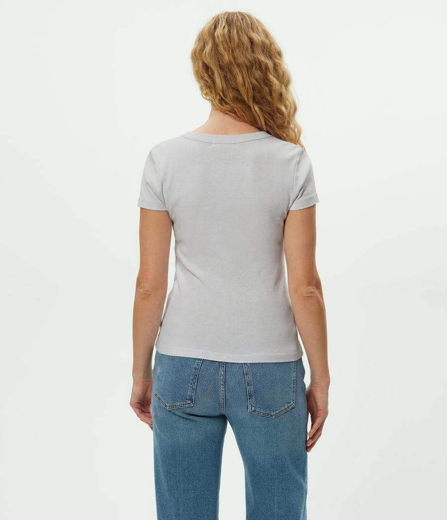 Nikki V-Neck Tee in ZINC Grey Back View #ZINC