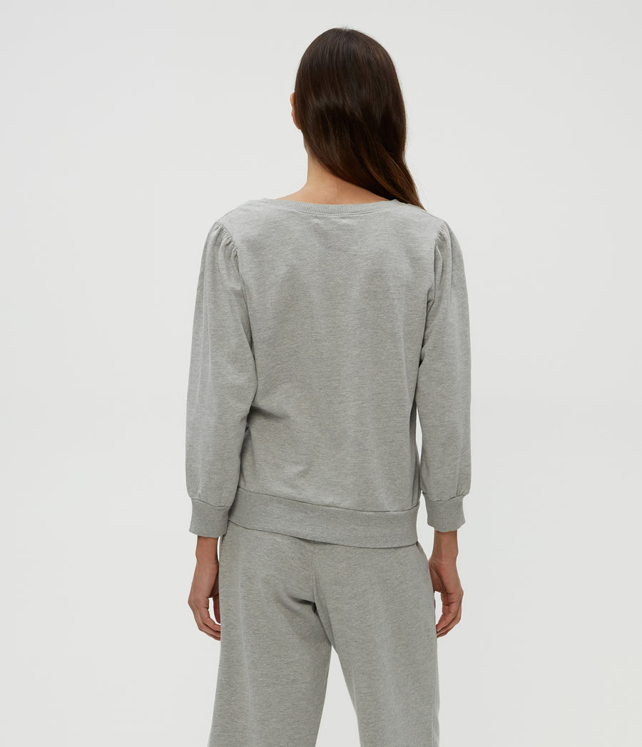 Kit V-Neck Sweatshirt in Heather Grey Grey Back View #HEATHER GREY