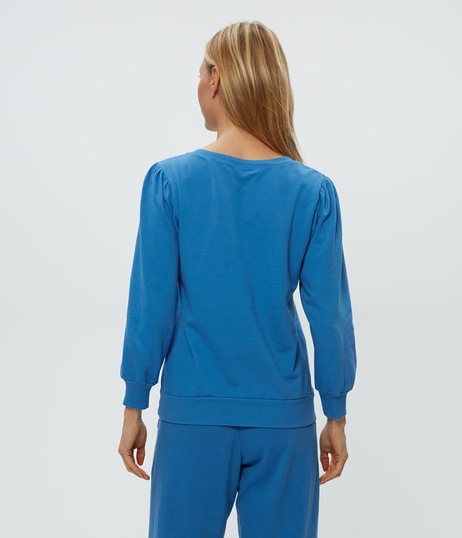 Kit V-Neck Sweatshirt in Ocean Blue Back View #OCEAN