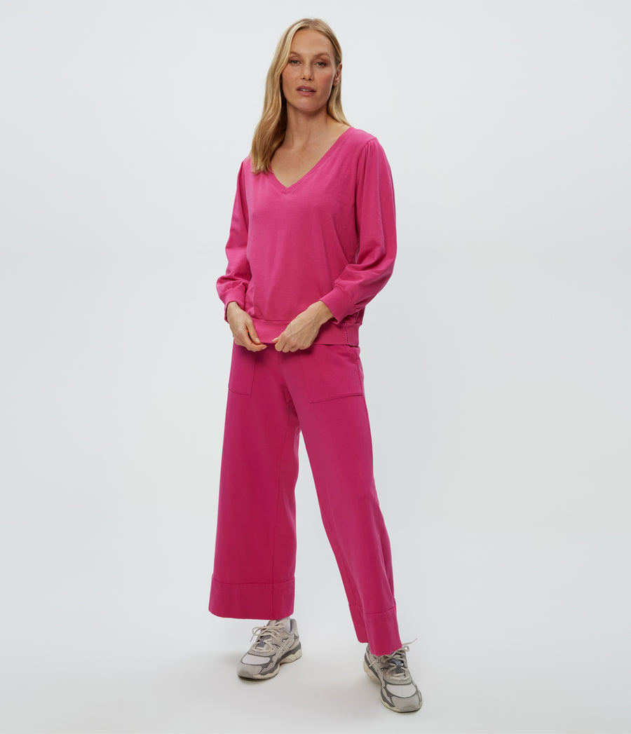 Kit V-Neck Sweatshirt in Pitaya Pink Full Body View #PITAYA