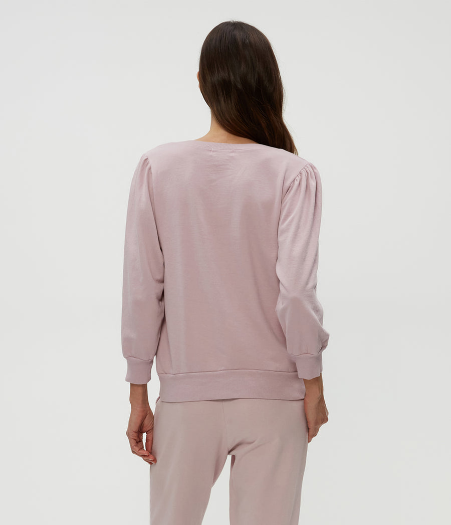 Kit V-Neck Sweatshirt in Sachet Pink Back View #SACHET