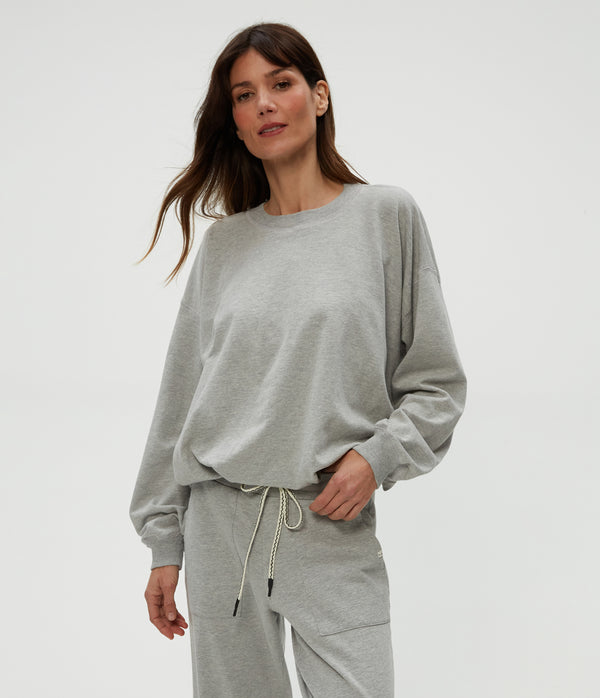 Mariah Bubble Sweatshirt in Heather Grey Grey Close Up View #HEATHER GREY