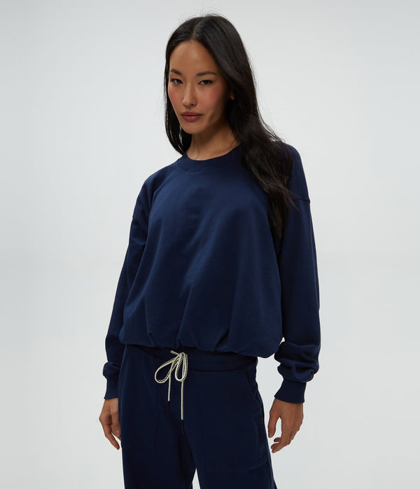 Mariah Bubble Sweatshirt in Nocturnal Blue Close Up View #NOCTURNAL