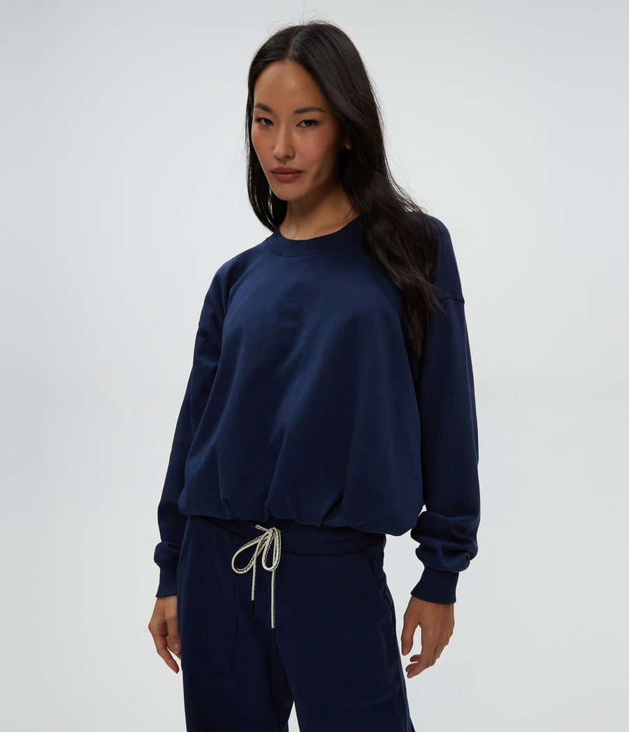 Mariah Bubble Sweatshirt in Nocturnal Blue Close Up View #NOCTURNAL