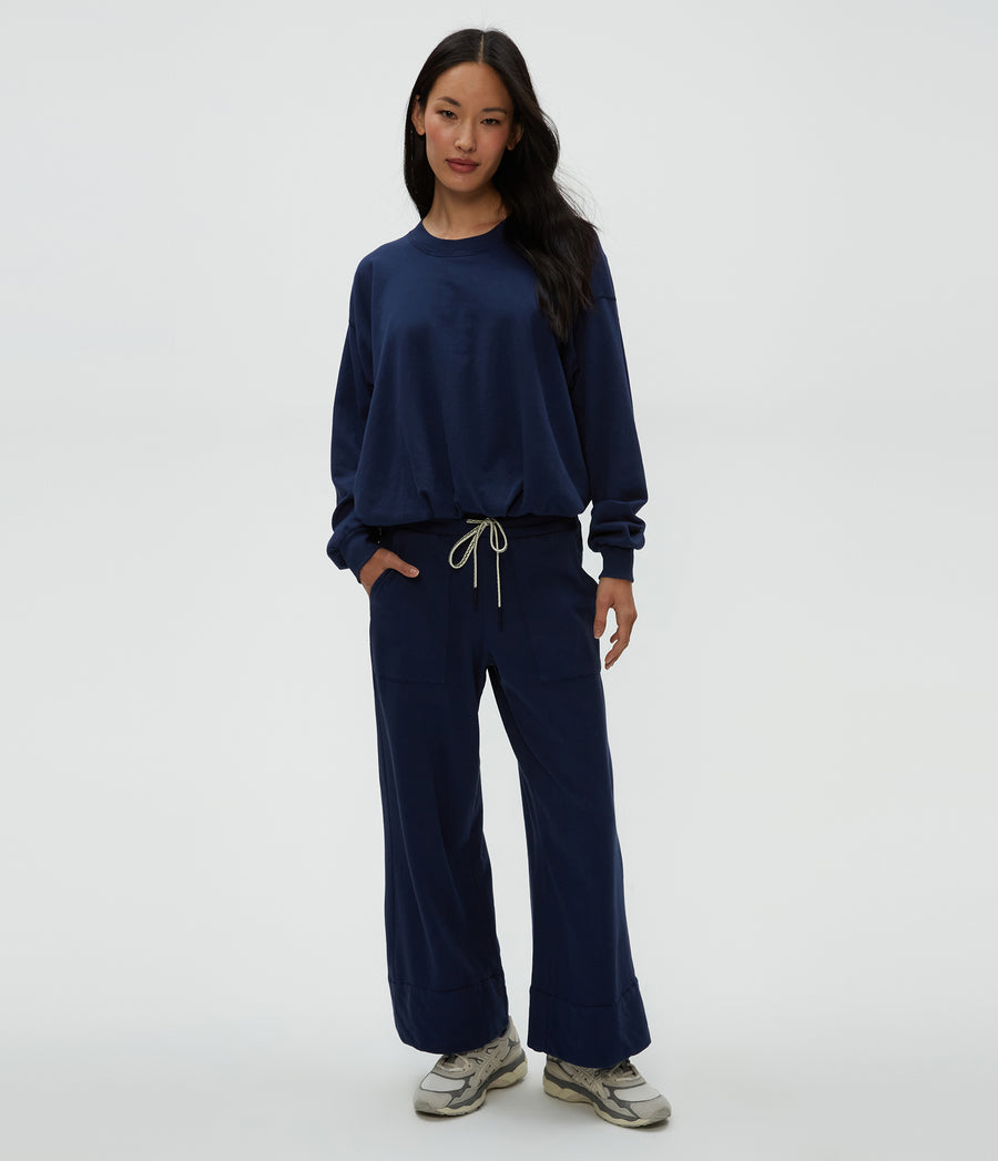 Mariah Bubble Sweatshirt in Nocturnal Blue Full Body View #NOCTURNAL