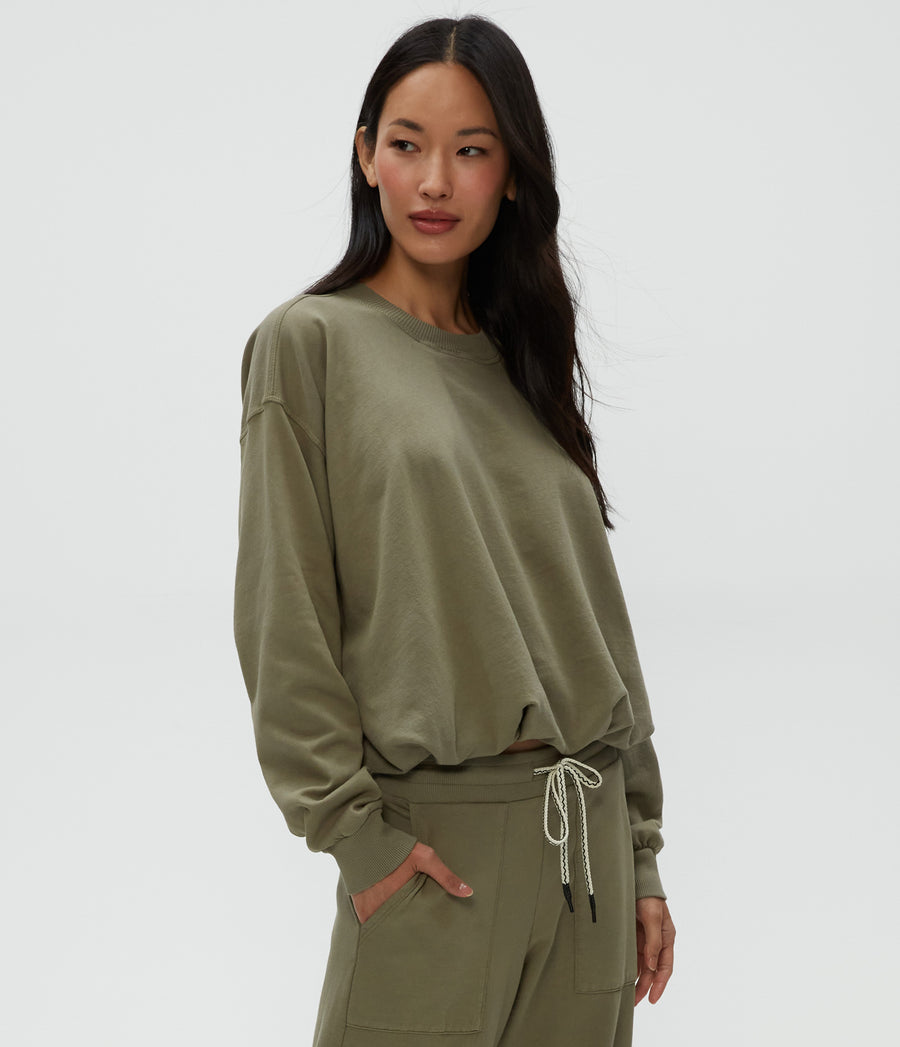 Mariah Bubble Sweatshirt in Olive Green Side View #OLIVE