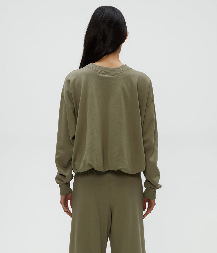 Mariah Bubble Sweatshirt in Olive Green Back View #OLIVE