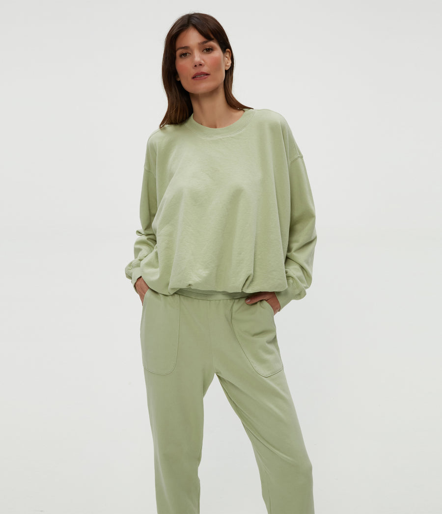 Mariah Bubble Sweatshirt in Seacrest Green Close Up View #SEACREST