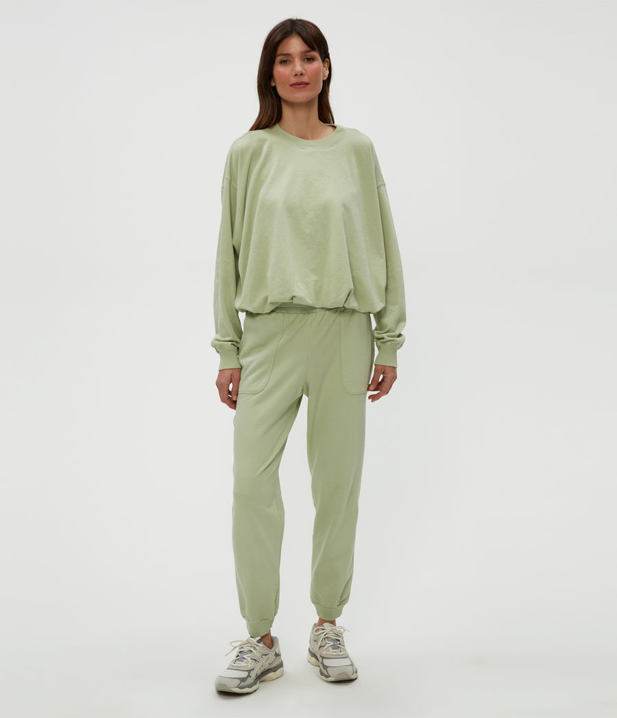 Mariah Bubble Sweatshirt in Seacrest Green Full Body View #SEACREST