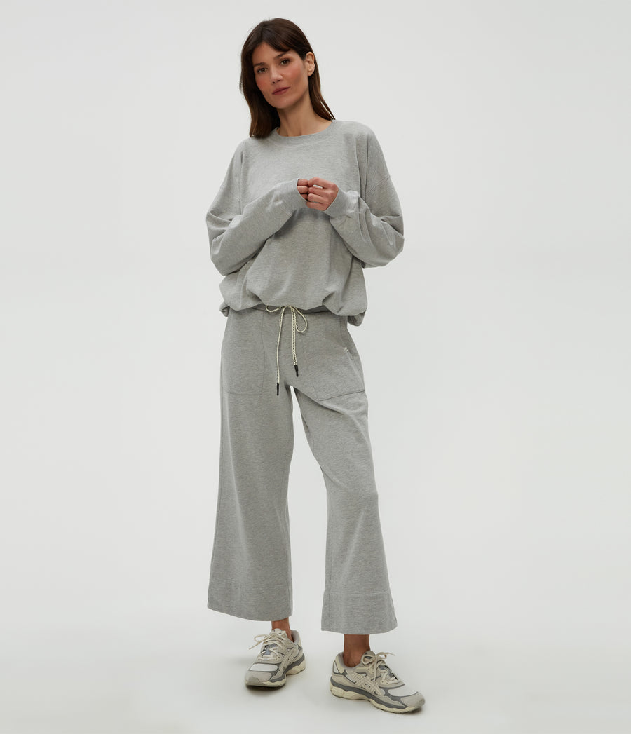 Sadie Drawstring Pant in Heather Grey Grey Full Body View #HEATHER GREY
