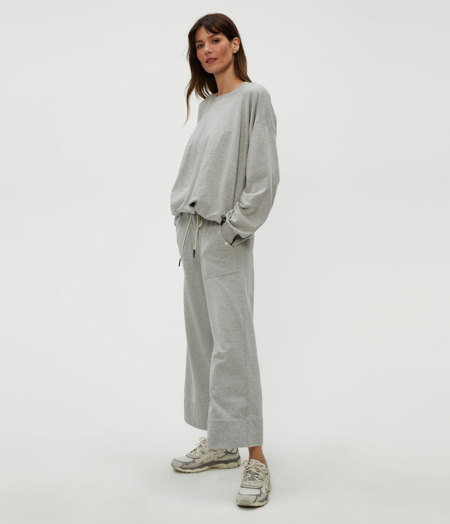 Sadie Drawstring Pant in Heather Grey Grey Side View #HEATHER GREY