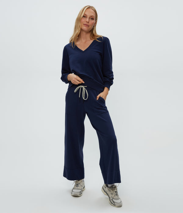 Sadie Drawstring Pant in Nocturnal Blue Full Body View #NOCTURNAL