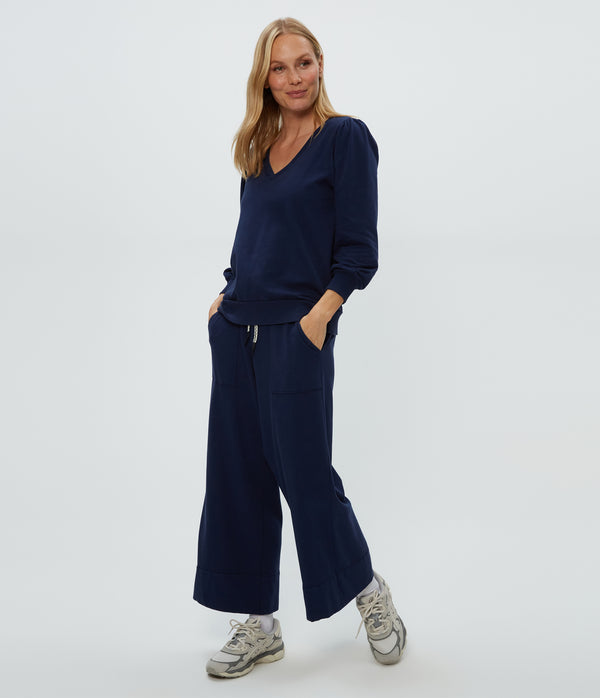 Sadie Drawstring Pant in Nocturnal Blue Side View #NOCTURNAL