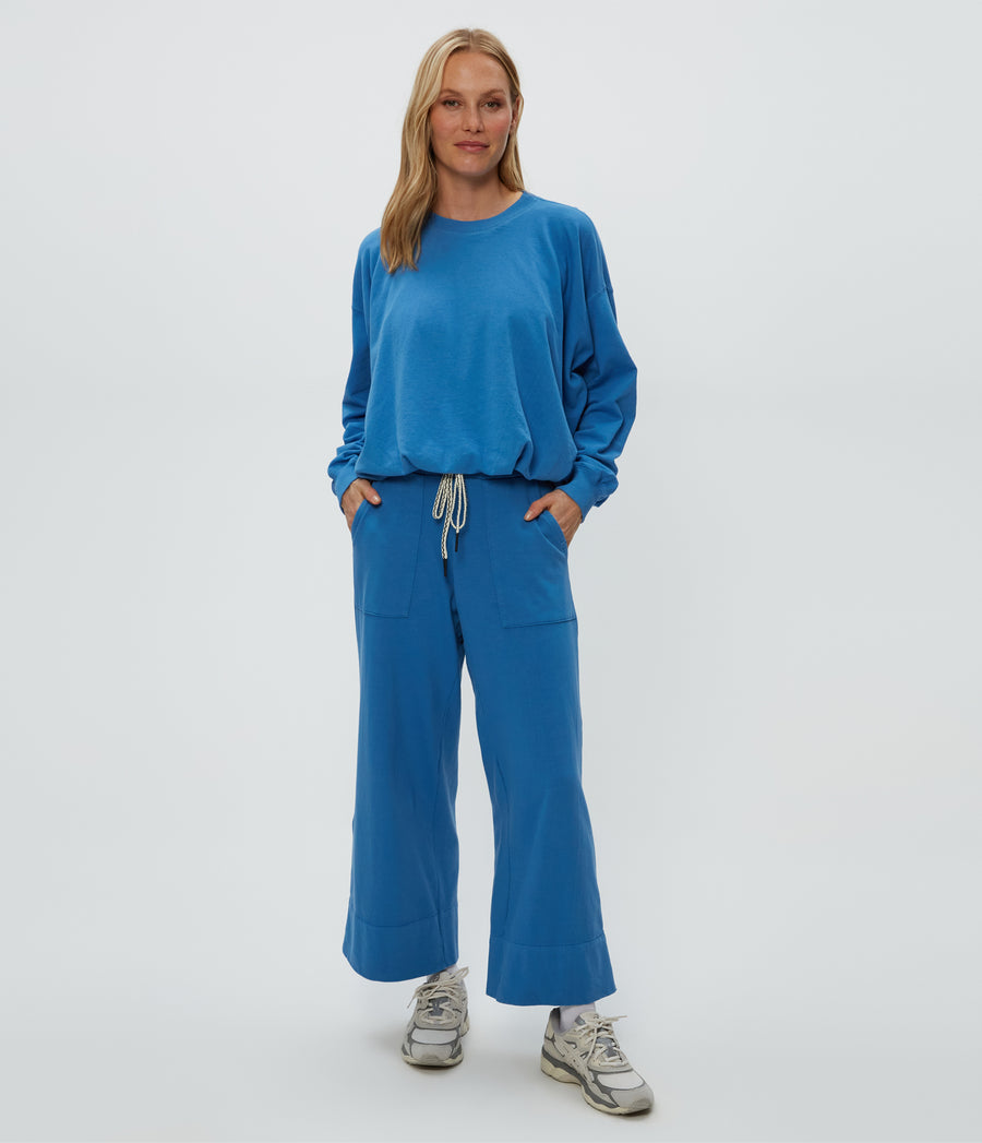 Sadie Drawstring Pant in Ocean Blue Full Body View #OCEAN