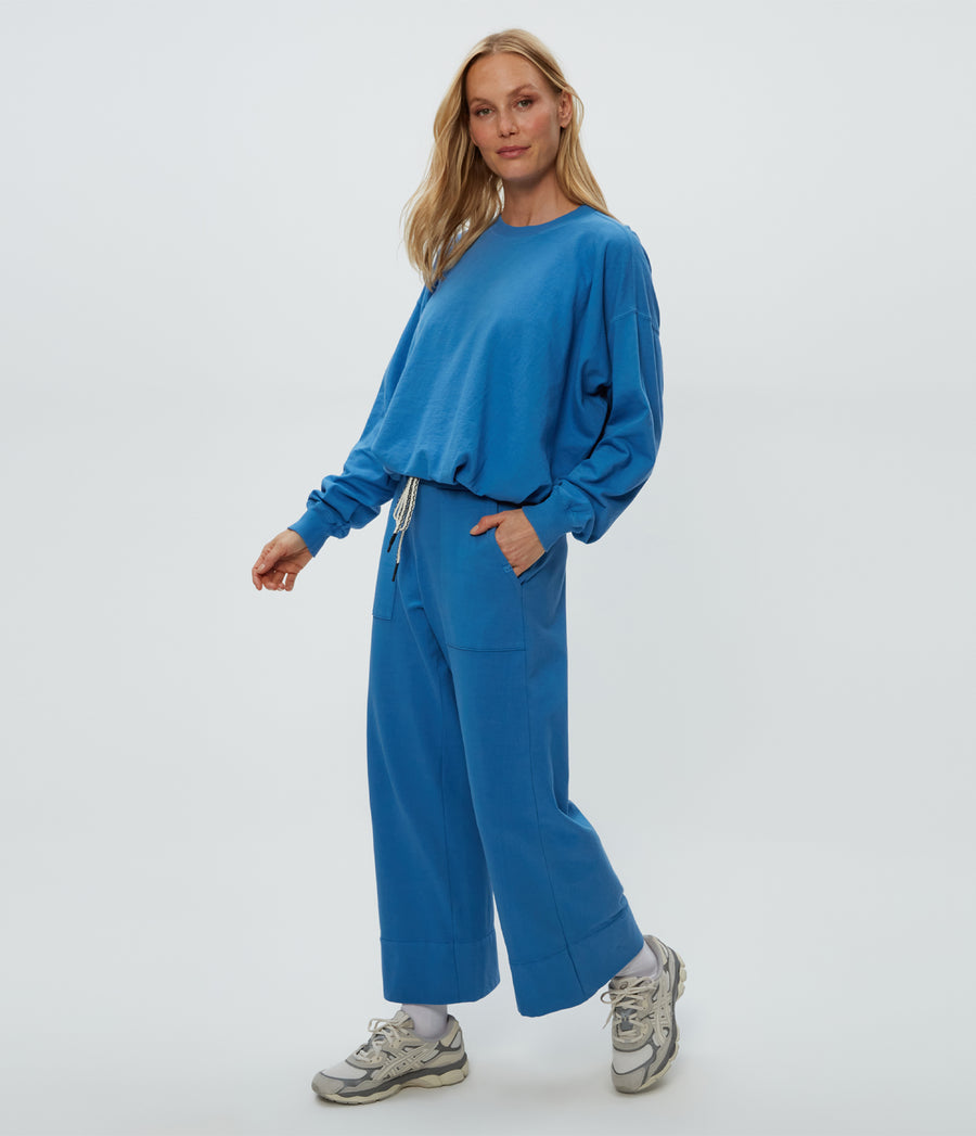 Sadie Drawstring Pant in Ocean Blue Side View #OCEAN
