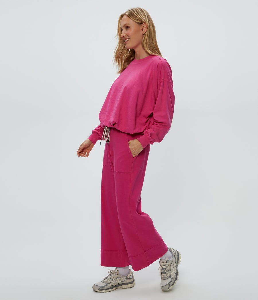 Sadie Drawstring Pant in Pitaya Pink Side View #PITAYA
