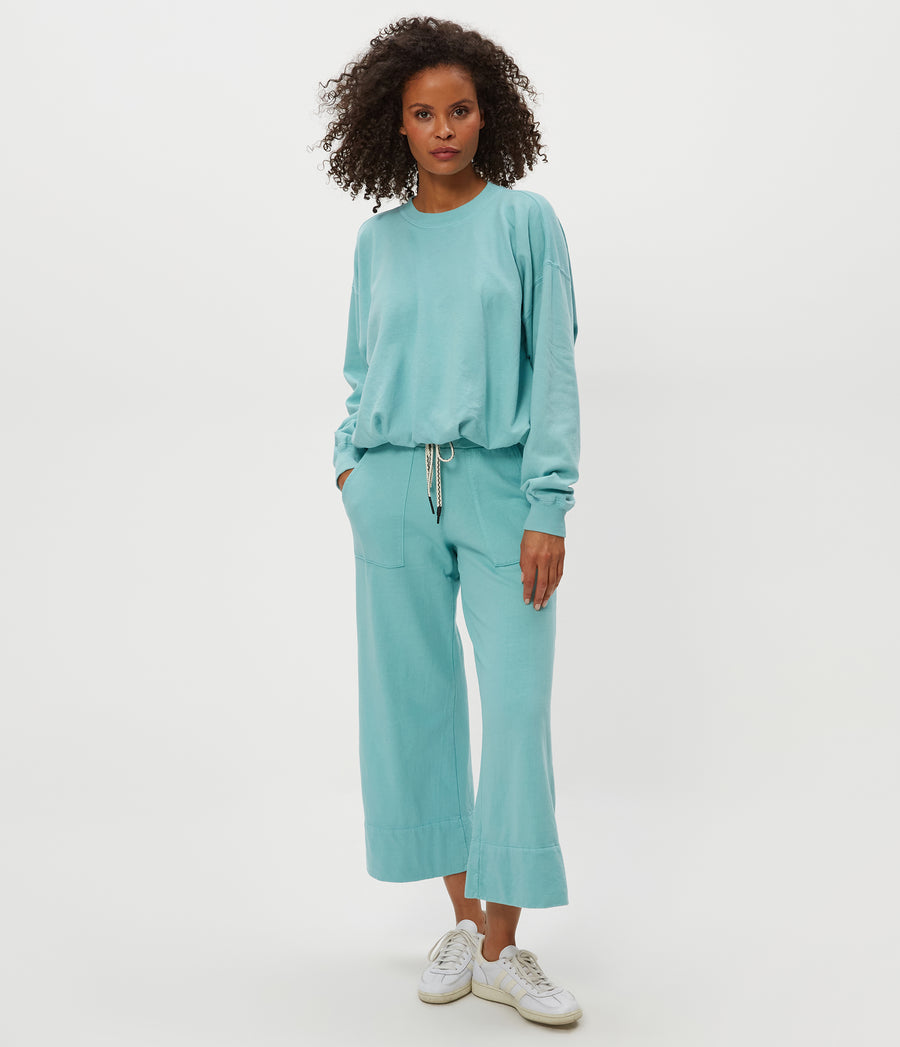SADIE DRAWSTRING PANT in  SERENE BLUE Body View #SERENE
