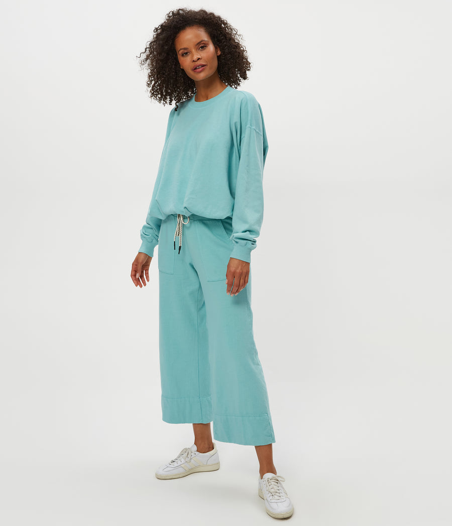 SADIE DRAWSTRING PANT in  SERENE BLUE Side View #SERENE
