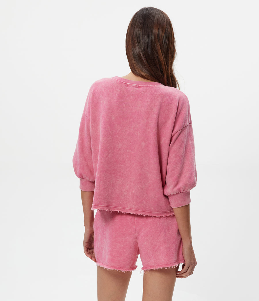 Julia Mineral Wash Pullover in DRAGONFRUIT Pink Back View #DRAGONFRUIT