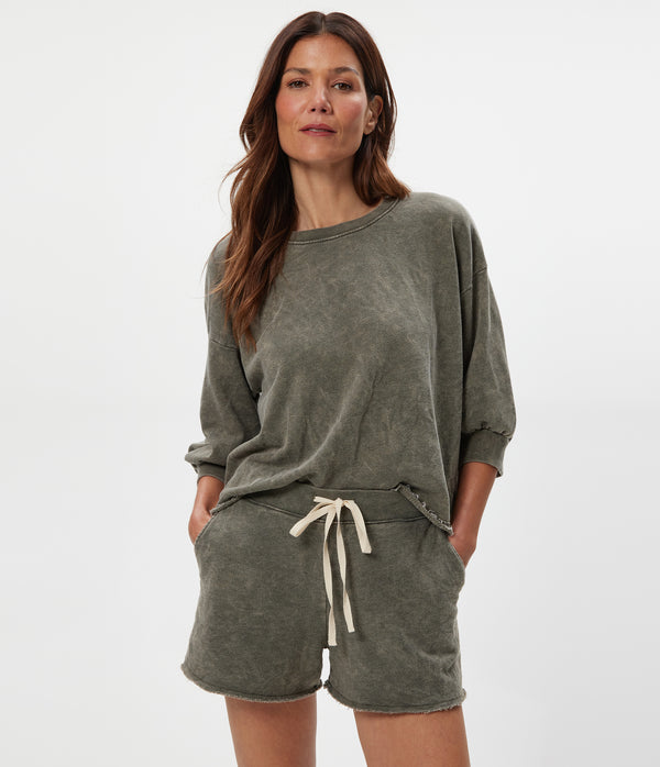 Liyah Collard Top in CAPER Green Close up View #CAPER