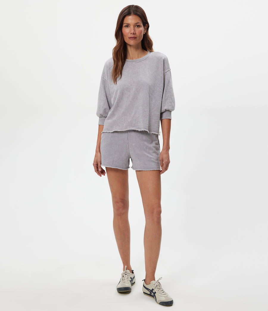 Julia Mineral Wash Pullover in ZINC Grey Full Body View #ZINC