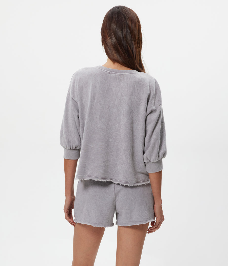 Julia Mineral Wash Pullover in ZINC Grey Back View #ZINC