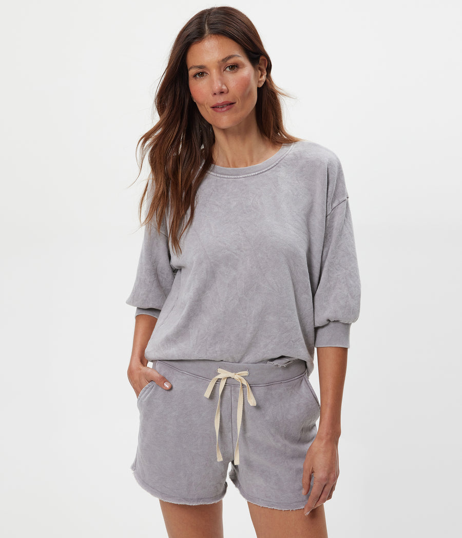 Julia Mineral Wash Pullover in ZINC Grey Close Up View #ZINC