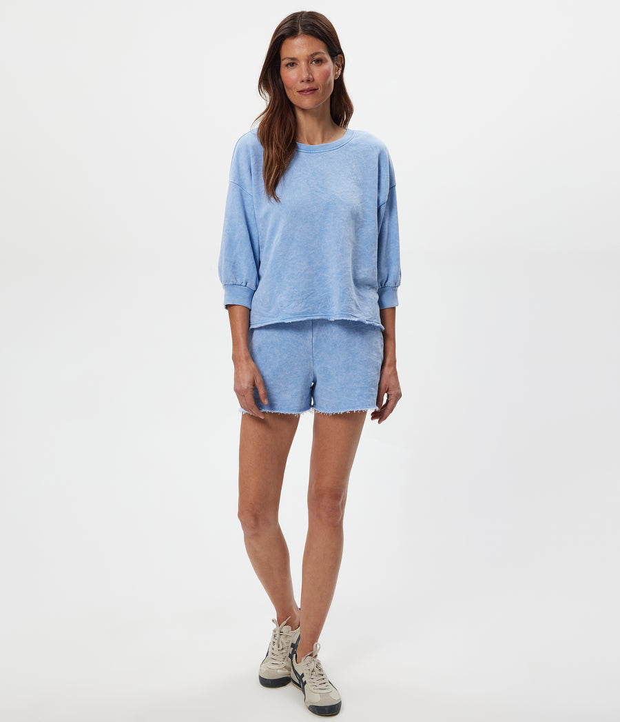 Julia Mineral Wash Pullover in SKY Blue Full Body View #SKY