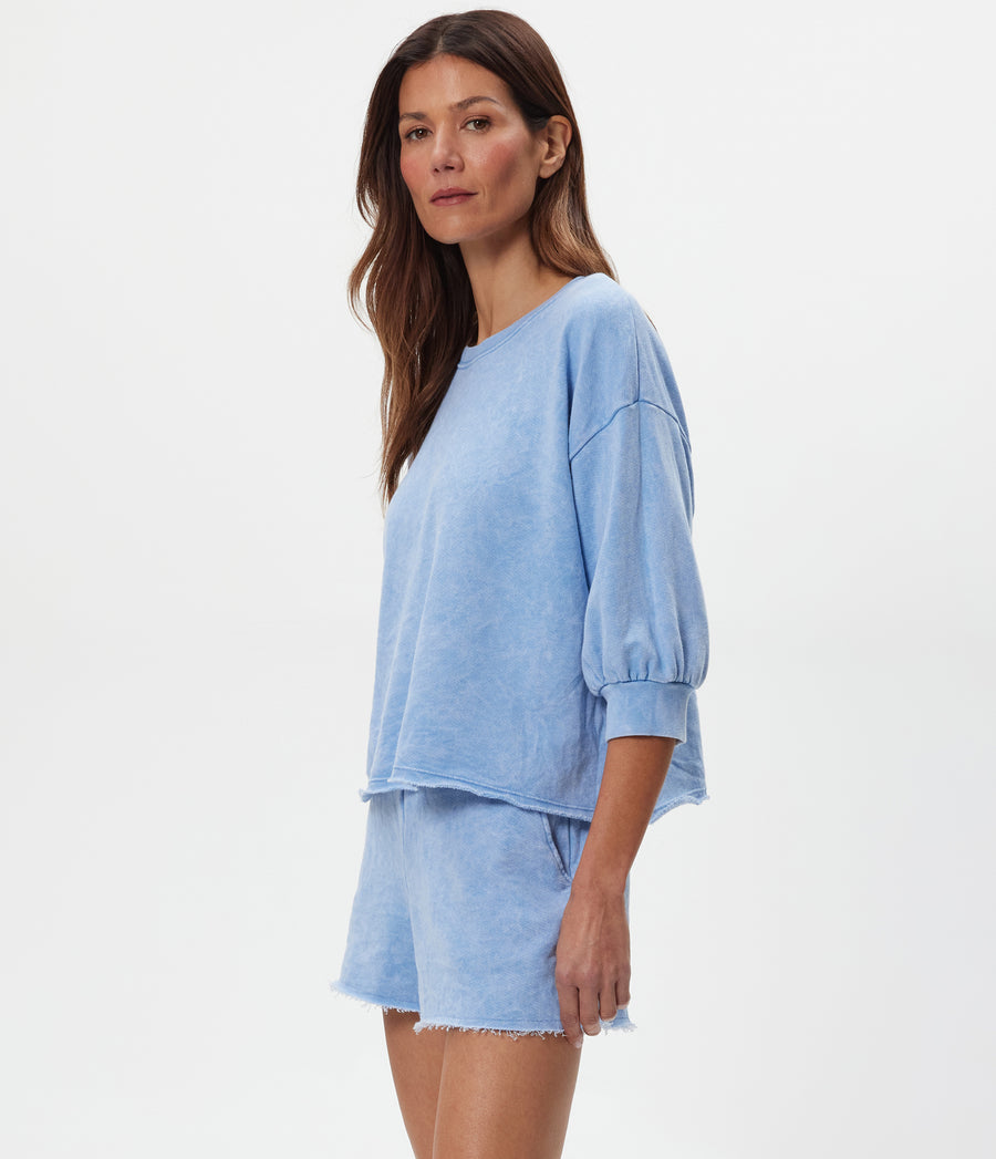 Julia Mineral Wash Pullover in SKY Blue Side View #SKY
