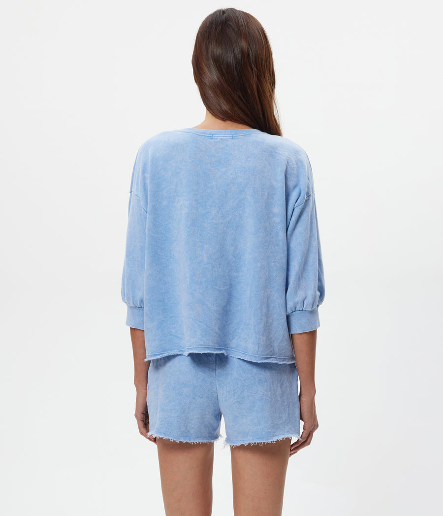 Julia Mineral Wash Pullover in SKY Blue Back View #SKY