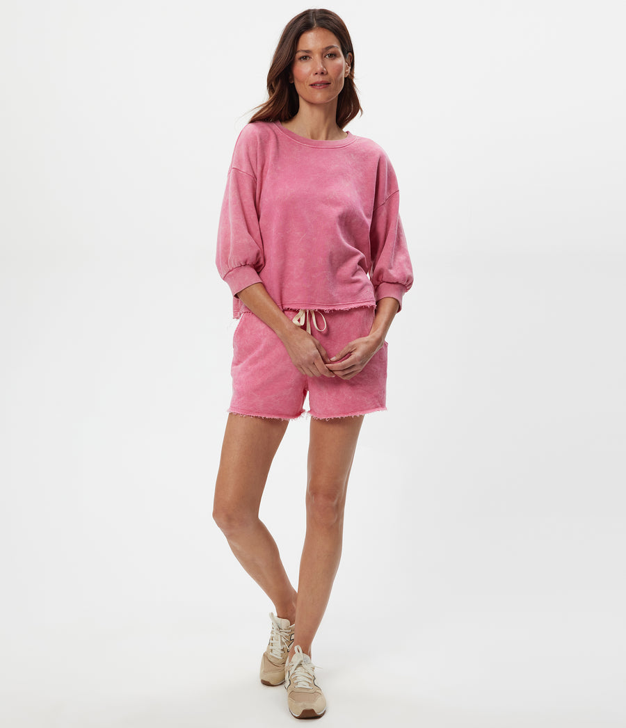 Otto Mineral Sweatshort in DRAGONFRUIT Pink Full Body View #DRAGONFRUIT