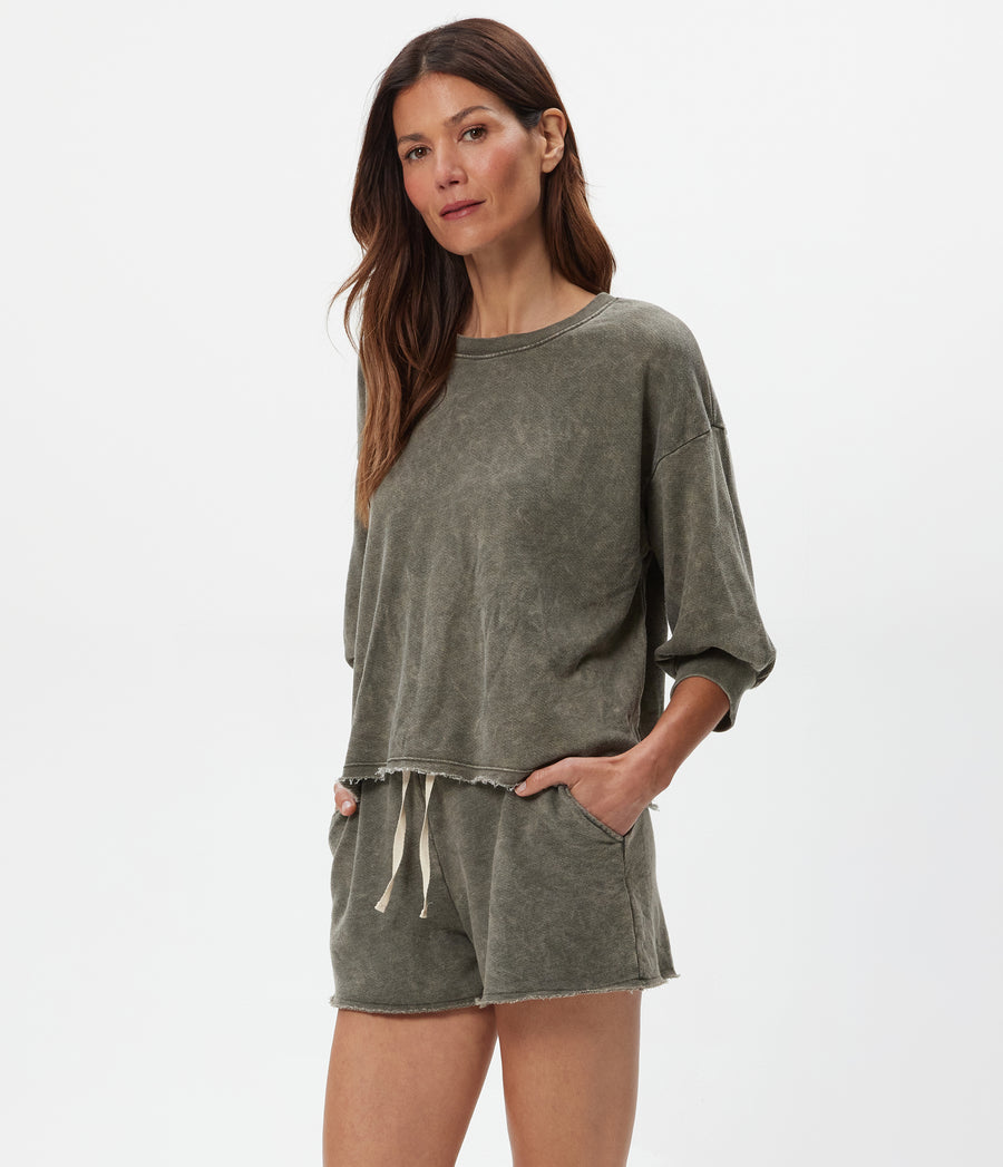 Otto Mineral Sweatshort in CAPER  Green Side View #CAPER