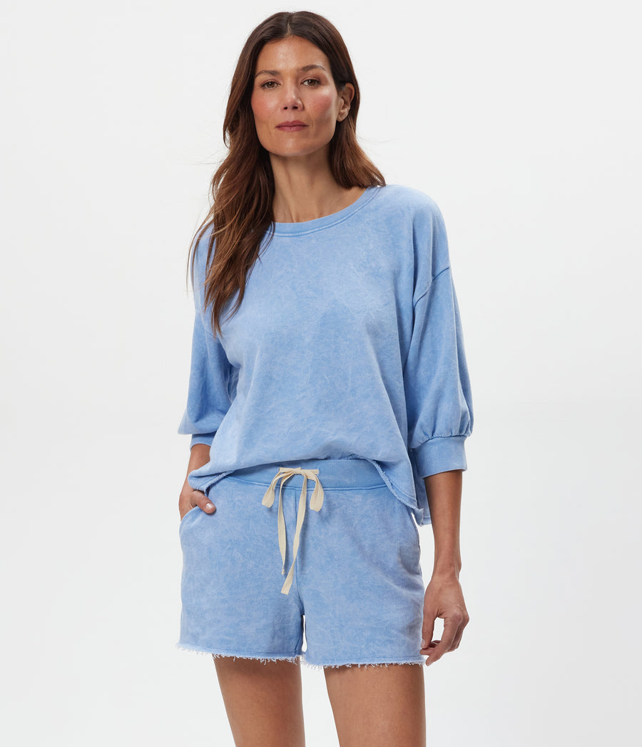 Otto Mineral Sweatshort in SKY Blue Close up View #SKY