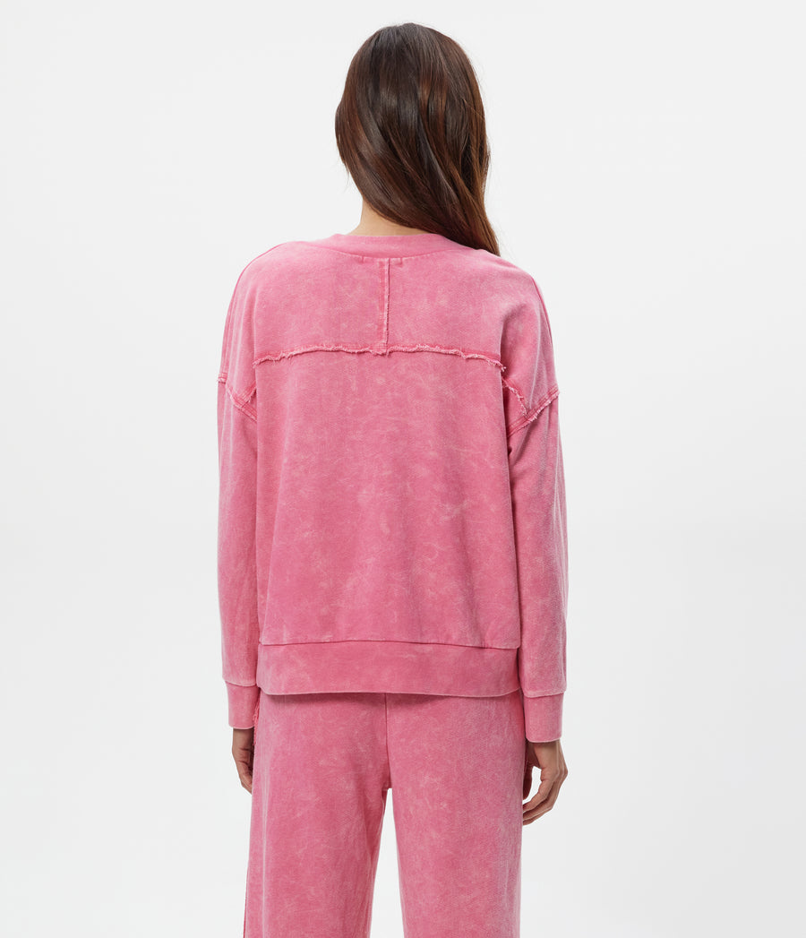 Julia Mineral Wash Pullover in DRAGONFRUIT Pink Back View #DRAGONFRUIT