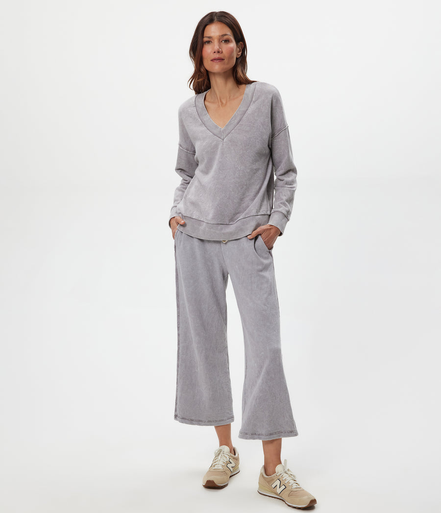 Tibby V-Neck Sweatshirt in ZINC Grey Full Body View #ZINC